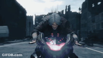 A Man Is Riding A Motorcycle Down A Street In A Video Game GIF