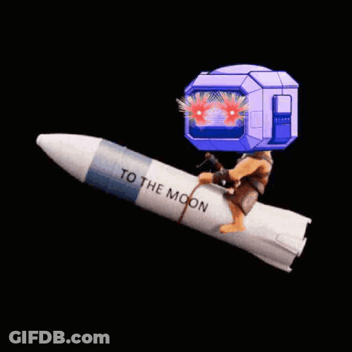 A Man Is Riding A Rocket That Says To The Moon On It GIF