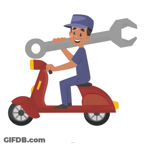 A Man Is Riding A Scooter While Holding A Large Wrench GIF