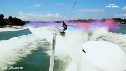 A Man Is Riding A Surfboard In The Water And The Words Awesome Are On The Bottom GIF