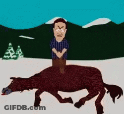 A Man Is Riding On The Back Of A Brown Horse GIF