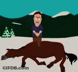 A Man Is Riding On The Back Of A Dead Horse GIF
