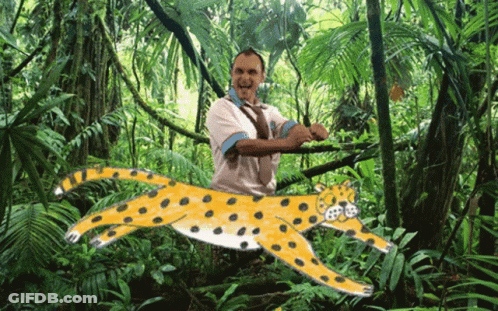 A Man Is Riding On The Back Of A Drawing Of A Leopard GIF