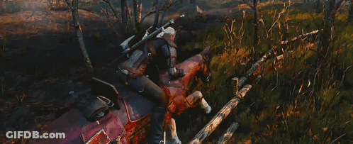 A Man Is Riding On The Back Of A Horse In A Field . GIF