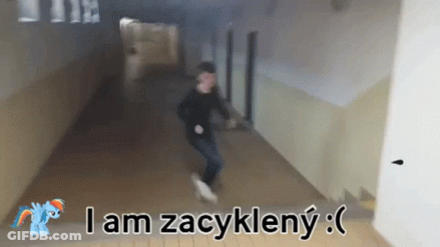 A Man Is Running Down A Hallway With The Words I Am Zacykleny Written On The Bottom GIF