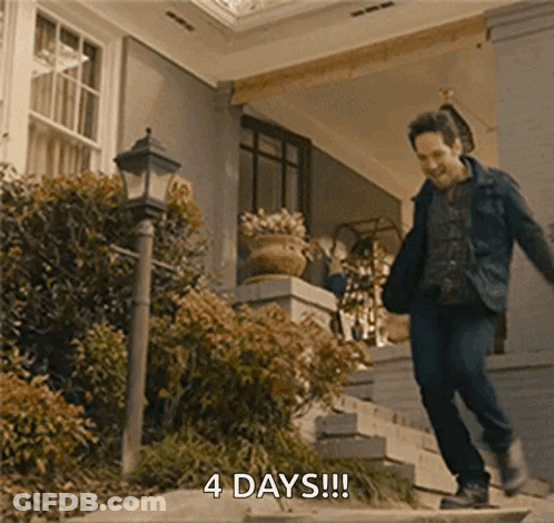 A Man Is Running Down The Stairs Of A House With The Words 4 Days Written On The Bottom GIF