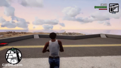 A Man Is Running In A Video Game With 10:22 On The Clock GIF