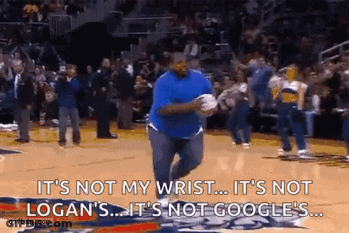 A Man Is Running On A Basketball Court With The Words It 'S Not My Wrist It 'S Not Logan 'S ... GIF