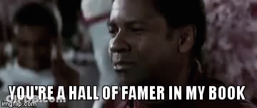 A Man Is Saying `` You 'Re A Hall Of Famer In My Book '' In Front Of A Crowd . GIF