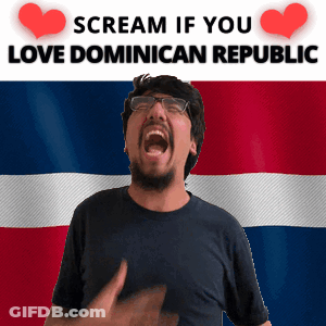 A Man Is Screaming In Front Of A Flag That Says " Scream If You Love Dominican Republic " GIF