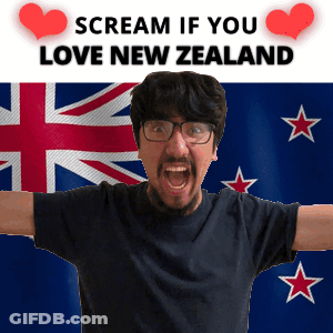 A Man Is Screaming In Front Of A New Zealand Flag GIF