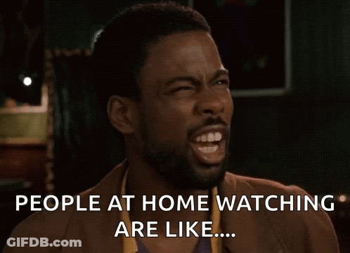 A Man Is Screaming With The Words People At Home Watching Are Like Written Below Him GIF