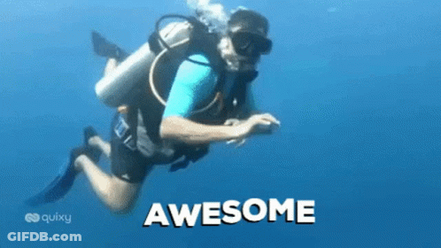 A Man Is Scuba Diving In The Ocean And The Word Awesome Is Written On The Bottom GIF