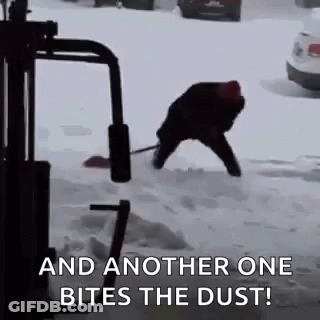 A Man Is Shoveling Snow With A Broom And Another One Bites The Dust ! GIF
