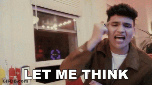A Man Is Singing A Song With The Words Let Me Think Behind Him GIF