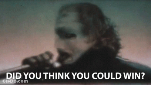 A Man Is Singing Into A Microphone With The Words `` Did You Think You Could Win '' Above Him . GIF