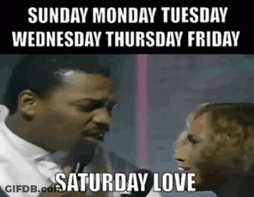 A Man Is Singing Into A Microphone With The Words Saturday Love Written Below Him GIF
