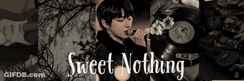 A Man Is Singing Into A Microphone With The Words Sweet Nothing Written Above Him GIF