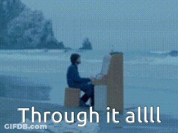 A Man Is Sitting At A Piano With The Words Through It All Written Below Him GIF