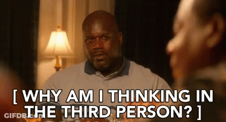 A Man Is Sitting At A Table Talking To Another Man And Asking Him Why Am I Thinking In The Third Person ? GIF