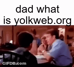 A Man Is Sitting At A Table Talking To Another Man With The Words Dad What Is Yolkweb.org Above Him . GIF