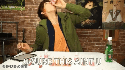 A Man Is Sitting At A Table With A Bottle Of Sprite And A Tablet And Says U Sure This Aint U GIF