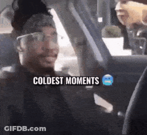 A Man Is Sitting In A Car With The Words Coldest Moments On The Screen . GIF