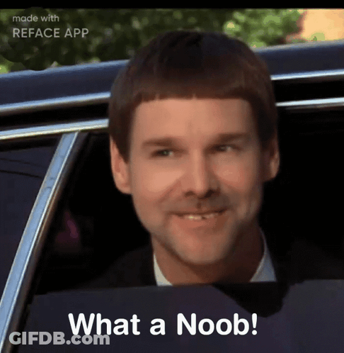 A Man Is Sitting In A Car With The Words What A Noob Written On The Bottom GIF