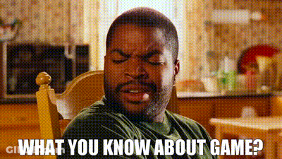 A Man Is Sitting In A Chair With His Eyes Closed And The Words `` What You Know About Game '' Written Above Him . GIF