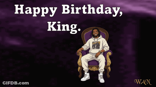 A Man Is Sitting In A Chair With The Words Happy Birthday King GIF