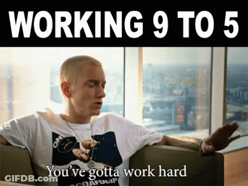 A Man Is Sitting In A Chair With The Words " Working 9 To 5 " Above Him GIF