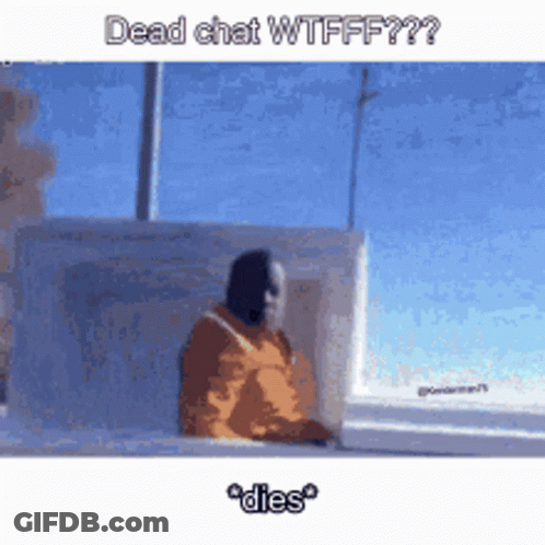 A Man Is Sitting In A Coffin With The Words Dead Chat Wtfff Written On It GIF