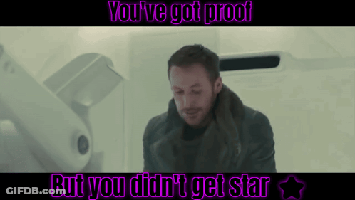 A Man Is Sitting In A Room With The Words " You 'Ve Got Proof But You Did N't Get Star " GIF