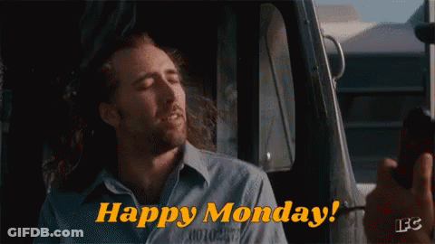 A Man Is Sitting In A Truck With The Words Happy Monday Behind Him GIF