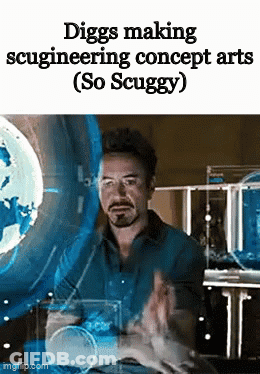A Man Is Sitting In Front Of A Computer Screen With A Caption That Says Diggs Making Scugineering Concept Arts So Scuggy GIF