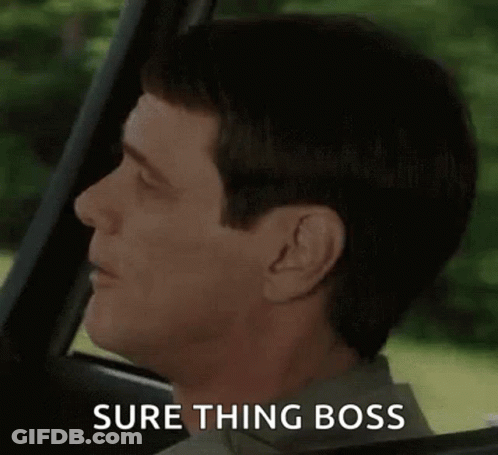 A Man Is Sitting In The Driver 'S Seat Of A Car Making A Funny Face And Saying `` Sure Thing Boss '' . GIF