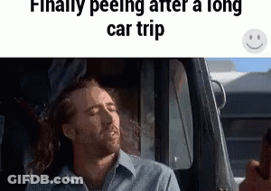 A Man Is Sitting In The Driver 'S Seat Of A Car With His Head Out The Window . GIF