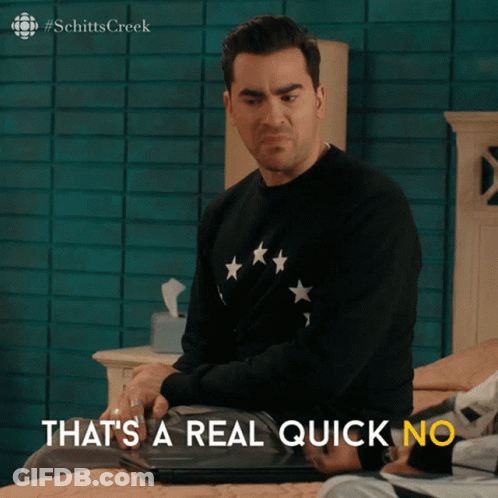 A Man Is Sitting On A Bed With The Words That 'S A Real Quick No GIF