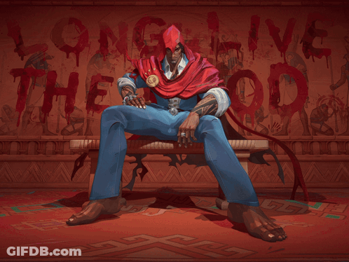 A Man Is Sitting On A Bench In Front Of A Wall That Says Long Live The God GIF