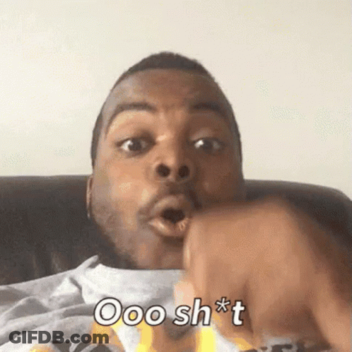 A Man Is Sitting On A Couch And Making A Funny Face With The Words Ooo Sh * T On The Bottom GIF