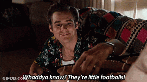 A Man Is Sitting On A Couch And Saying " Whadda Know They 'Re Little Footballs " GIF