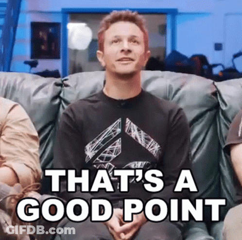 A Man Is Sitting On A Couch With The Words `` That 'S A Good Point '' . GIF