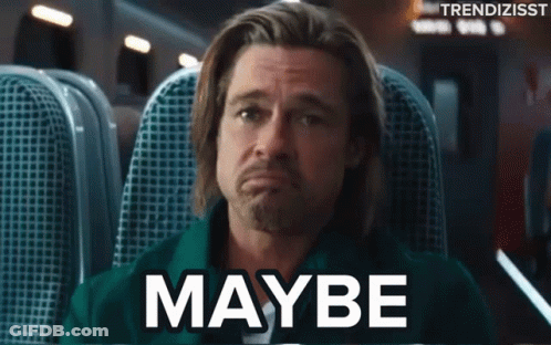 A Man Is Sitting On A Plane With His Eyes Closed And The Word Maybe Is Written On The Screen Behind Him . GIF