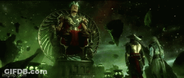 A Man Is Sitting On A Throne In The Middle Of A Green Space . GIF