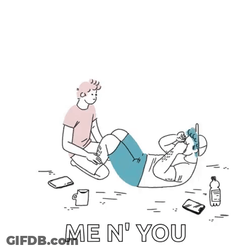 A Man Is Sitting On The Ground Next To Another Man Who Is Doing Exercises . GIF