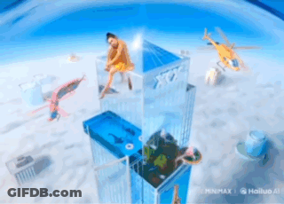 A Man Is Sitting On Top Of A Building Surrounded By A Helicopter GIF
