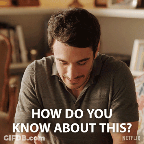 A Man Is Smiling And Looking Down With The Words How Do You Know About This Behind Him GIF