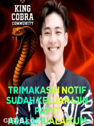 A Man Is Smiling In Front Of A King Cobra Community Sign GIF