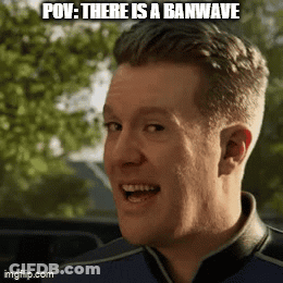 A Man Is Smiling With The Words POV : There Is A Banwave On His Face GIF