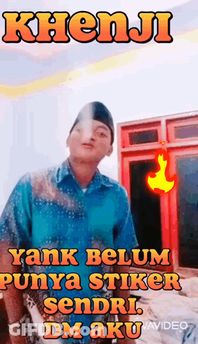 A Man Is Smoking A Cigarette And Says Khenji Yank Belum Punya Stiker Sendiri GIF